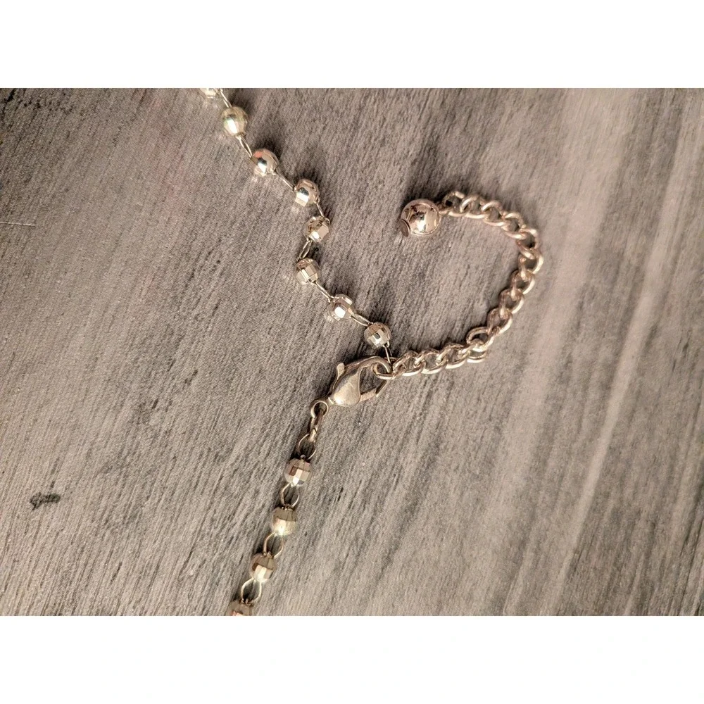 Silver Tone Faceted Bead Chain Necklace Adjustable Lobster Clasp Minimalist